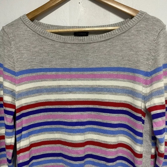 Talbots Sweater Womens M Gray Multicolor Stripe‎ Button Long Sleeve Pullover Top - Picture 2 of 10